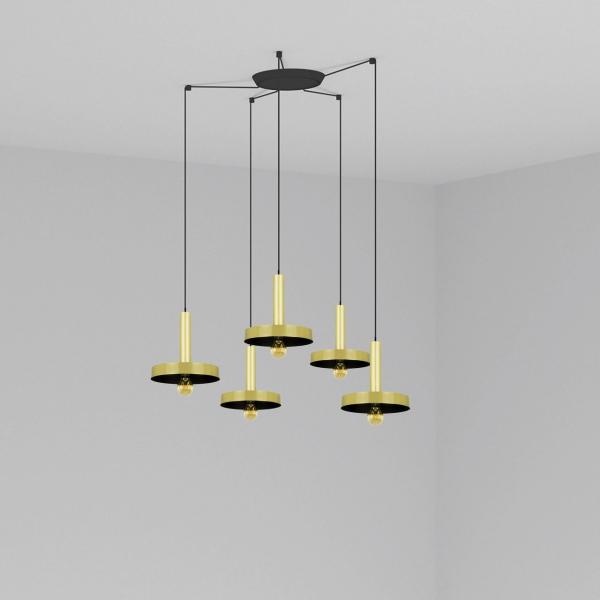 LUMINARIA SUSPENDIDA WHIZZ ORO SATINADO/NEGRO E27 60W 5 LMPARAS