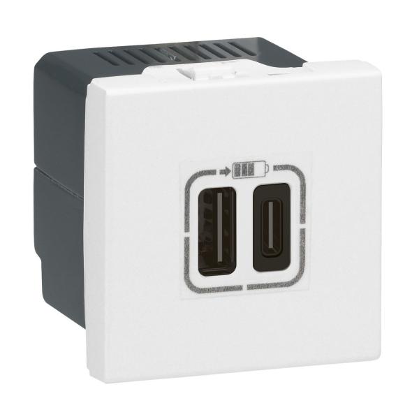 BASE CARGADOR 1 USB TIPO A Y 1 USB TIPO C 15W 2 MDULOS BLANCO