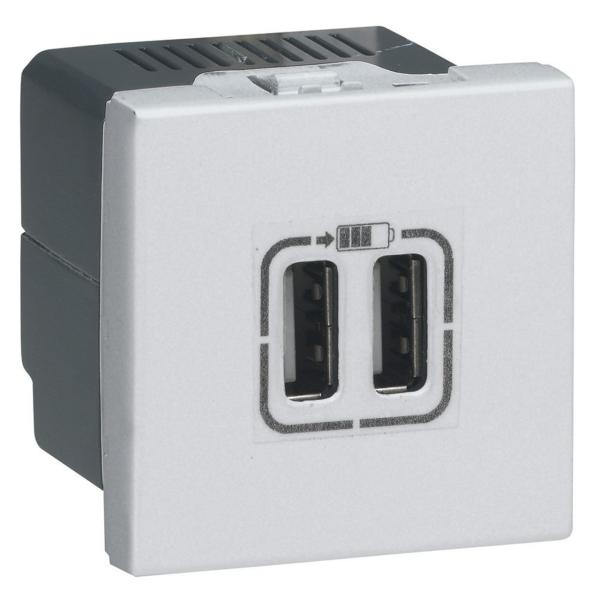 BASE CARGADOR USB A+A MOSAIC, 2 MDULOS, 3A, 15W, 230V, BLANCO