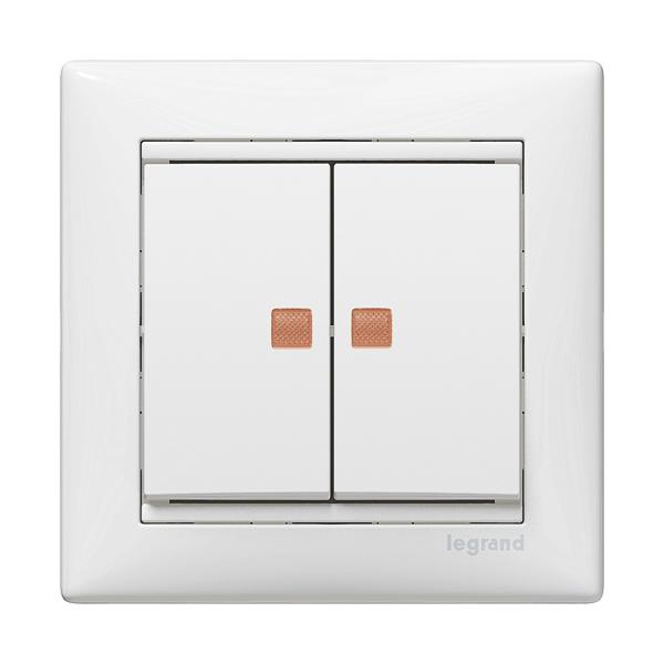 Interruptor Valena - doble - luminoso - unipolar - 10AX - 250V~ - Blanco