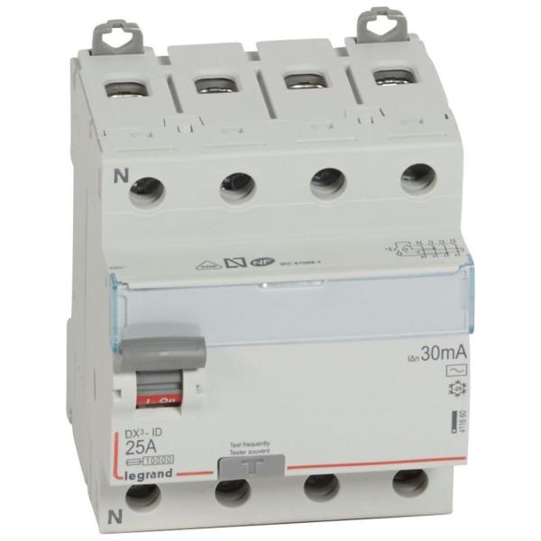 Interruptor diferencial DX³ - 4P - 400V~ - 25A - Tipo AC - 30mA - 4mod