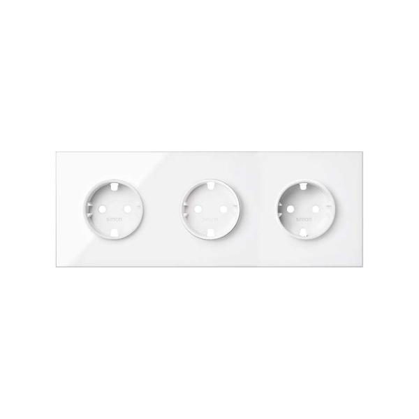 Kit front para 3 elementos con 3 bases de enchufe schuko blanco brillante Simon 100