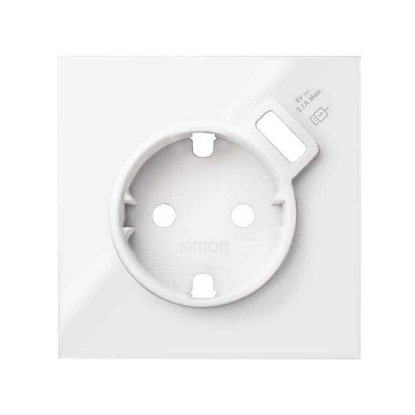 TAPA SIMON 100 PARA BASE SCHUKO CON CARGADOR USB BLANCO BRILLANTE