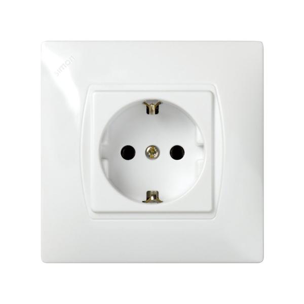 BASE ENCHUFE SIMON 27 SCHUKO PLACA INCORPORADA BLANCO NIEVE