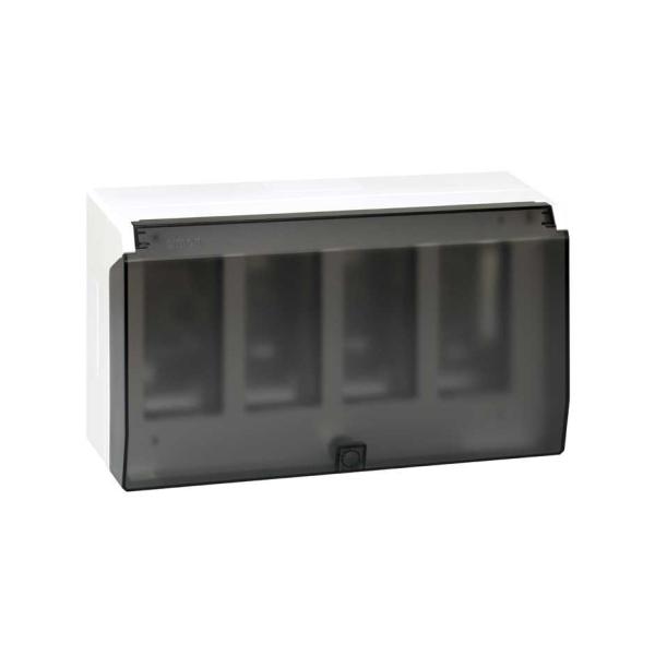 Caja de pared de superficie con tapa abatible para 4 elementos dobles blanco Simon 500 Cima