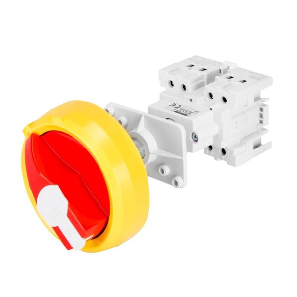 INTERRUPTOR ROTATIVO DE CUADRO 4P 16A 5 MDULOS EN50022 MANDO MANETA ROJA IP65