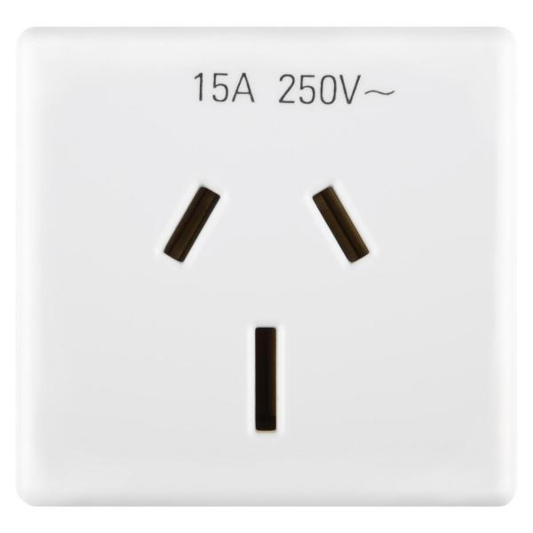 BASE 2P+T 15A 250V AC CON CLAVIJAS PLANAS 2 MDULOS NORMA AUSTRALIANA BLANCO