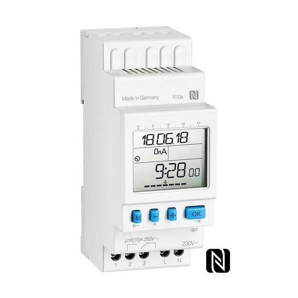 INTERRUPTOR HORARIO DIGITAL MODULAR SEMANAL, 2 CANALES, PROGRAMABLE POR NFC