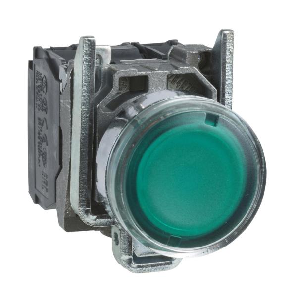 PULSADOR LUMINOSO RASANTE DIMETRO 22 250V VERDE EMBELLECEDOR METLICO