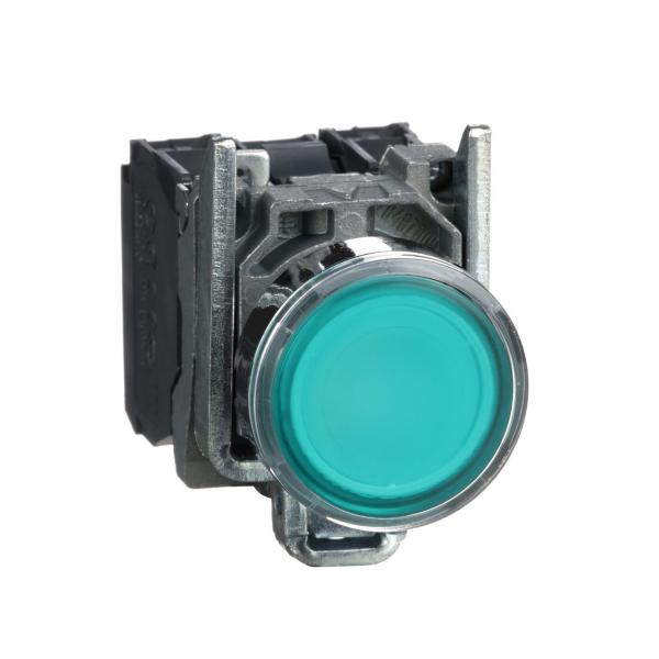 PULSADOR LUMINOSO RASANTE DIMETRO 22 110-120V VERDE EMBELLECEDOR METLICO