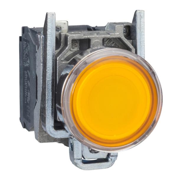 PULSADOR LUMINOSO RASANTE DIMETRO 22 24V AMARILLO EMBELLECEDOR METLICO