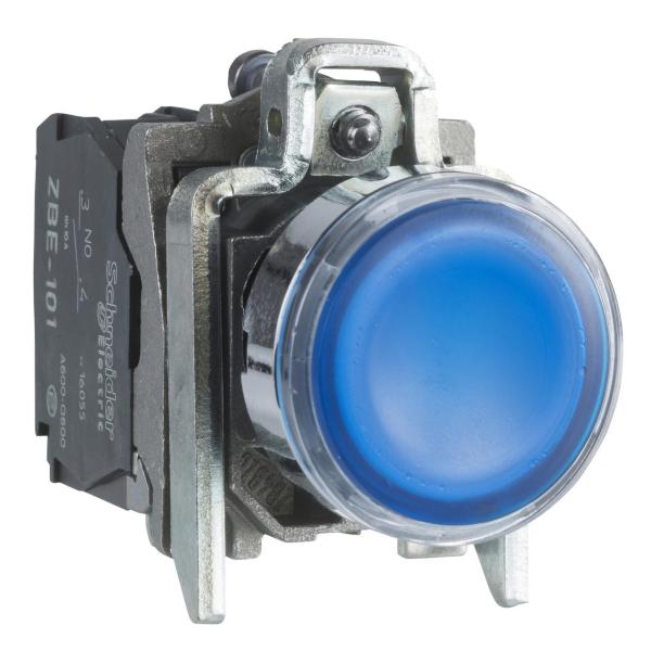 PULSADOR LUMINOSO RASANTE DIMETRO 22 24V AZUL EMBELLECEDOR METLICO