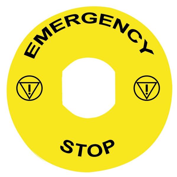 ETIQUETA CIRCULAR PULSADOR SETA "EMERGENCY STOP" 90mm