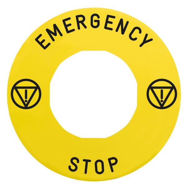 ETIQUETA MARCADA DIMETRO 60 DESCONEXIN DE EMERGENCIA "EMERGENCY STOP" AMARILLO