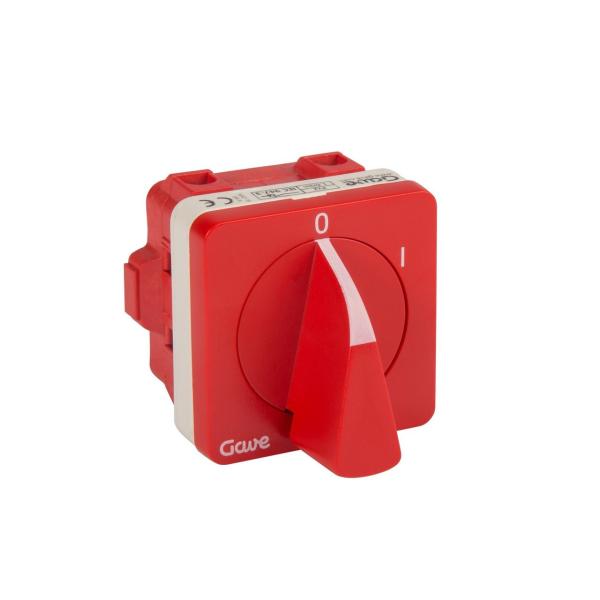 INTERRUPTOR SECCIONADOR DE LEVAS 2P 16A TAMAO D0, 48x48mm COLOR ROJO IP20