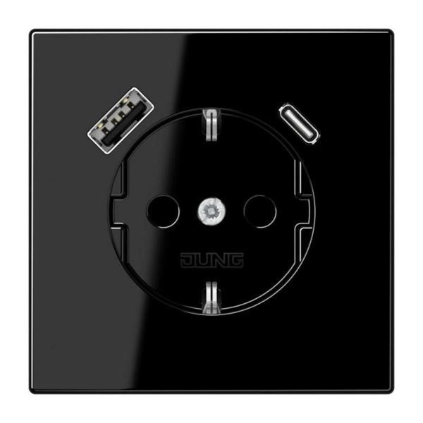 ENCHUFE SCHUKO CON USB TIPO AC SERIE LS NEGRO