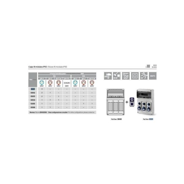 CJ.ENVOLV.CBLD.16 MOD.2 T.INTERBLOCANTES VT.2P+T 16A 220V+1 T.INTBLOC.VT.3P+T