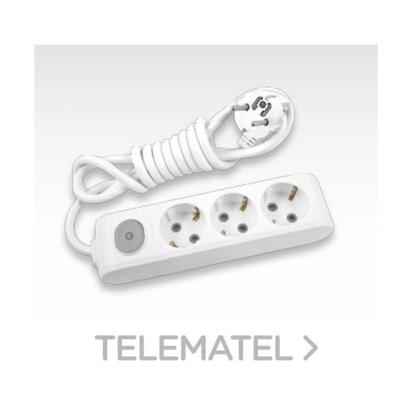 REGLETA X-TENDIA 3xT 2 POLOS+TIERRA 16A 250V+pulsador CABLE 1,5m BLANCO