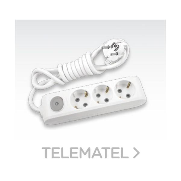 REGLETA X-TENDIA 3xT 2 POLOS+TIERRA 16A 250V+pulsador CABLE 3m BLANCO