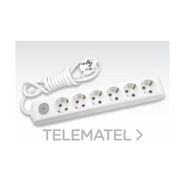 REGLETA X-TENDIA 6xT 2 POLOS+TIERRA 16A 250V+pulsador CABLE 1,5m BLANCO