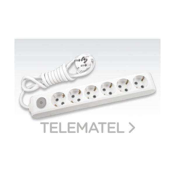 REGLETA X-TENDIA 6xT 2 POLOS+TIERRA 16A 250V+pulsador CABLE 3m BLANCO