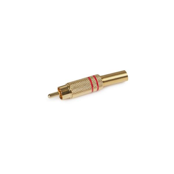 CONECTOR RCA MACHO METLICO DORADO MUELLE SALIDA CABLE LNEA ROJO